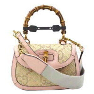 Gucci Bamboo 1947 top handle bag pink leather GG canvas
